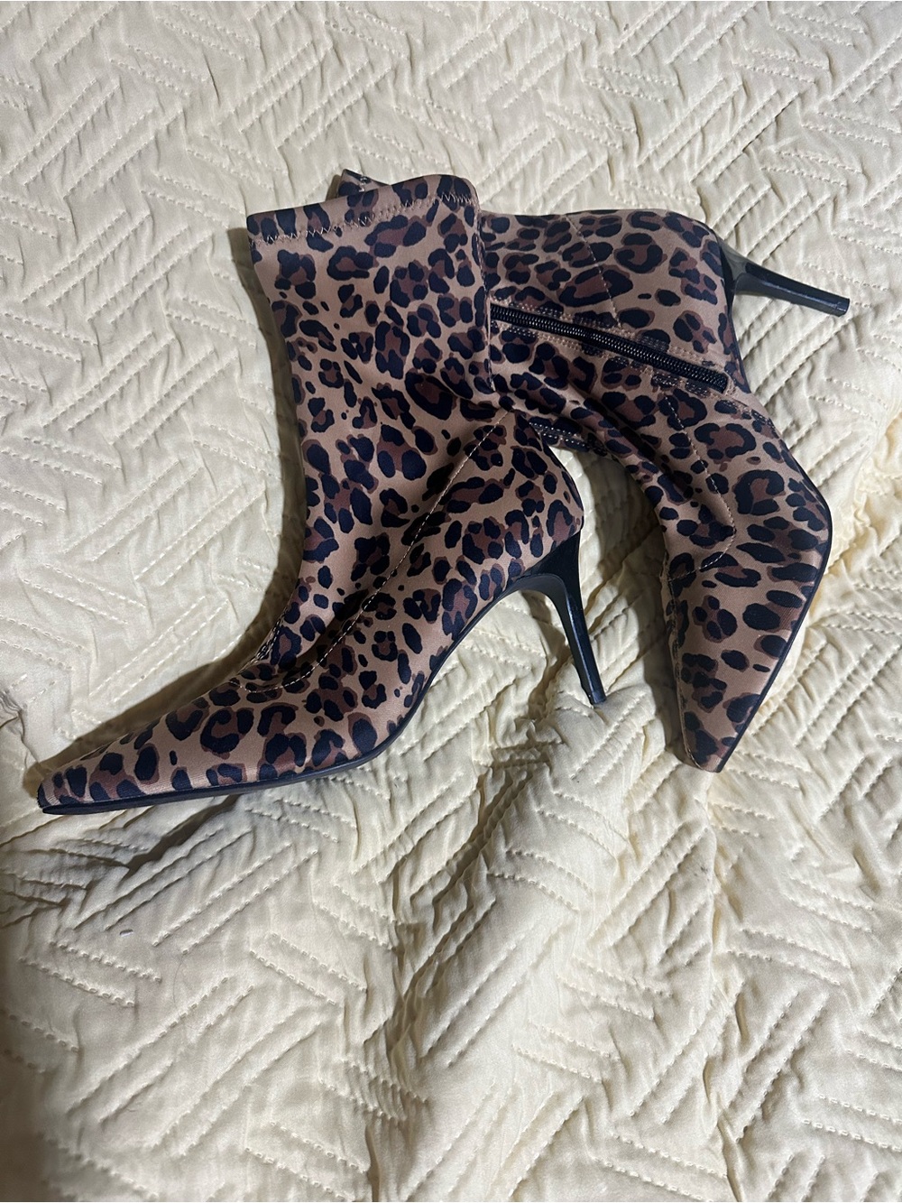 Mix No. 6 Leopard-Print Pointed Toe Ankle Booties in Brown and Black